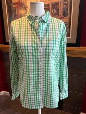 Nwt Green & Pink Gingham Button-Down Shirt